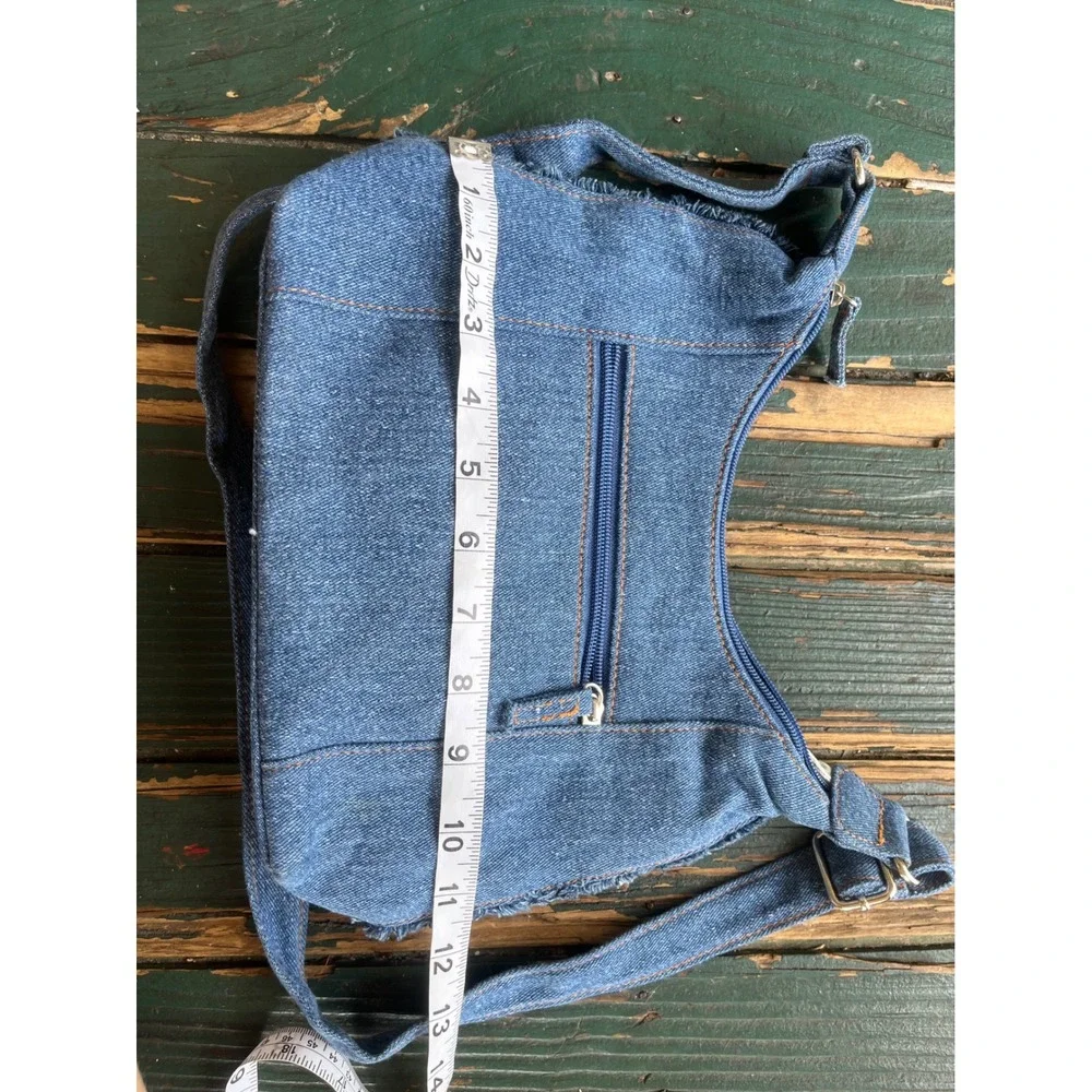 Denim Blues Patchwork Hobo Bag Blue Cream Frayed Crossbody Vintage Style
